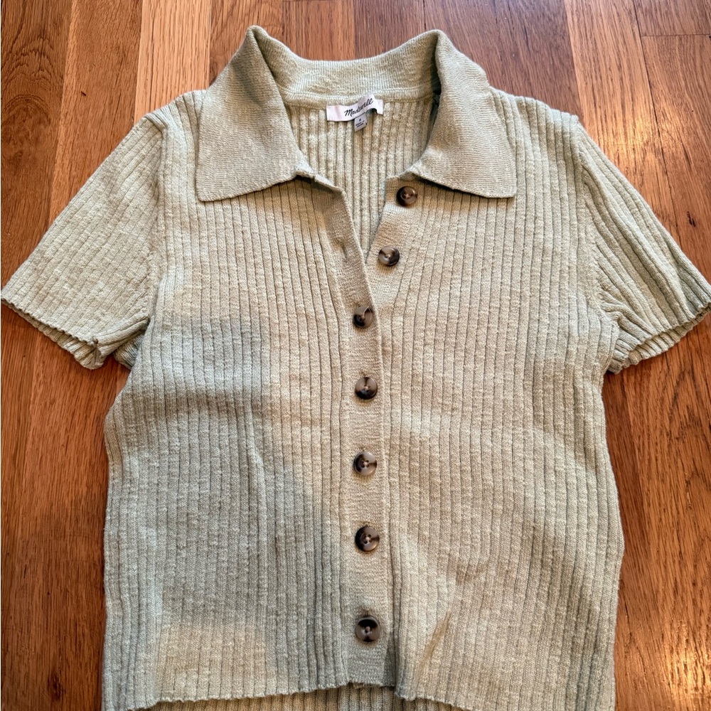 Madewell Sage Green Ribbed Button-Front Crop Top